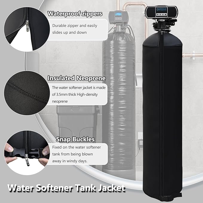 Okcool Water Softener Tank Jacket,Water Softener Neoprene Sweat Jacket,3.5mm Thick Neoprene Absorbable Condensate Water to Prevent Sweating(10x44,Black)