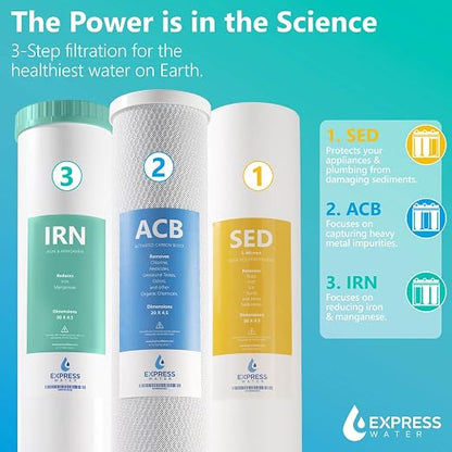 Express Water Whole House Water Filter System, Iron & Manganese 3 Stage Whole Home Filtration, Water Filter Removes Stains on Glassware, Fixtures, Laundry, Reduces Iron & Manganese for Well Water