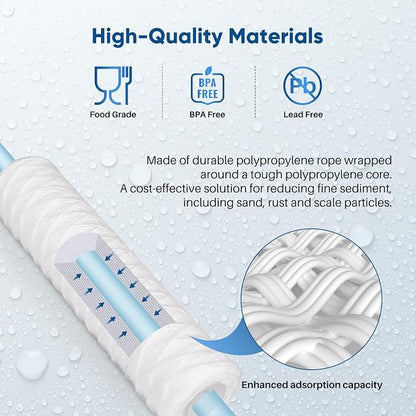 PUREPLUS 50 Micron 10"x2.5" Whole House String Wound Sediment Filter for Well Water, Replacement Cartridge for Universal 10 inch RO System, WP-5, AP110, CFS110, Culligan P5, WFPFC4002, 4Pack