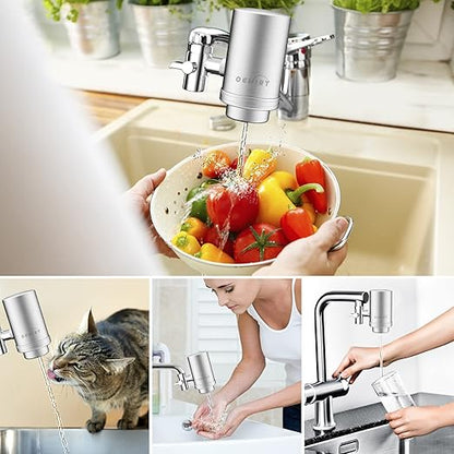 Water Filter for Sink Faucet, 304 Stainless Steel Tap Water Purifier for Kitchen Sink, Reduces 99.99% Lead, Chlorine, Heavy Metals, Bad Taste & Odor for Skin Care(2 Filters Included)