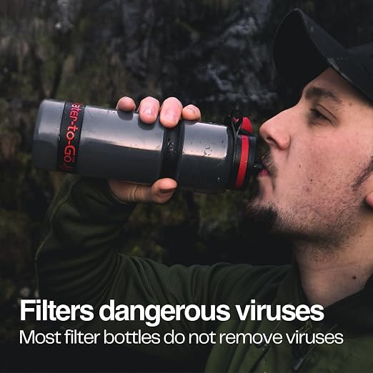 Water-to-Go Active Water Filter Bottle, 25oz/75cl | International Travel, Portable Purification, Eco-Friendly Bioplastic, New Leak-Proof Lid, Filters Viruses Most Bottles Miss