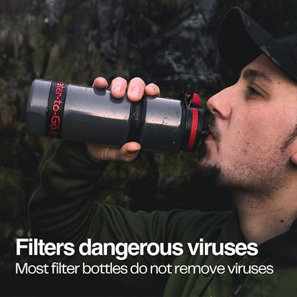 Water-to-Go Active Water Filter Bottle, 25oz/75cl | International Travel, Portable Purification, Eco-Friendly Bioplastic, New Leak-Proof Lid, Filters Viruses Most Bottles Miss