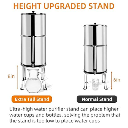 Extra Tall 8" Stainless Steel Gravity-fed Water Filter Stand with Rubber Non-Slip Feet - 9" Diameter, Compatible with Most Medium Size Gravity-fed Water Systems