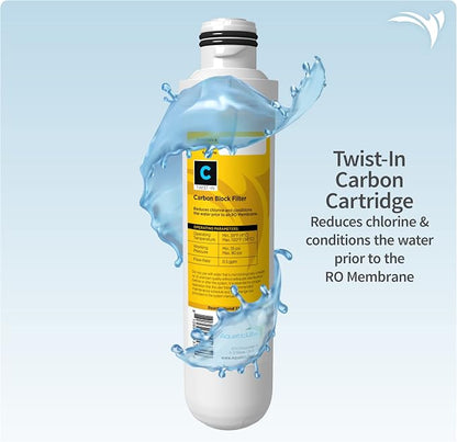 Aquatic Life Twist-In RO/RODI Replacement Cartridges - Carbon Block Filter, Sediment, Color Changing Mixed Bed Deionization Resin and 100 GPD Membrane, 4-Stage Reverse Osmosis Deionization Systems
