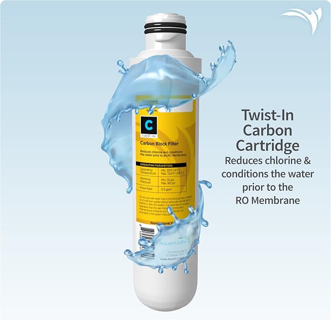 Aquatic Life Twist-In Reverse Osmosis Aquarium Water Filter Replacement Cartridge Pack, Includes 75 GPD Membrane, Sediment, Carbon Block and Deionization DI Filters for 3 and 4-Stage RO/DI System