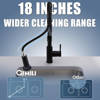 GIMILI Black Kitchen Faucet with Pull Down Sprayer Single Hole Spring Kitchen Sink Faucet, Suitable for Farmhouses, RV, Utility Laundry Room, Outdoor, and Campers. Llave para fregadero de cocina