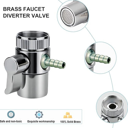 Countertop Water Filter Diverter Valve with Barb Connector, Faucet Diverter Adapter for 6mm, 8mm, 9.5mm Tubing or Hose, Compatible with Standard Kitchen Faucets (6mm barb)