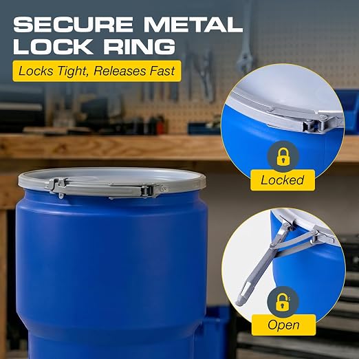 Eagle Plastic Drum, 14 Gallon Drum, DOT Compliant, Made in USA, Blue | High-Density-Polyethylene Construction, Open Head Lab Pack Drum, Metal Lever-Lock Lid, Hazardous Material Storage, Transport