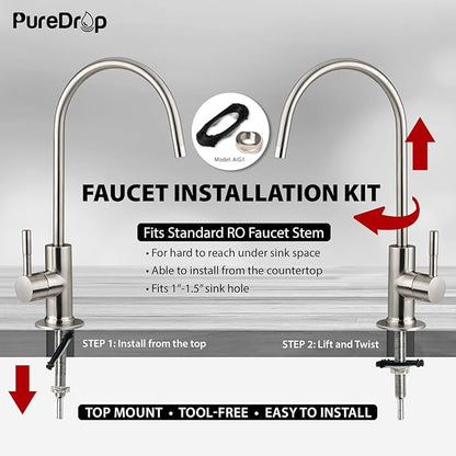 PureDrop RTW5AK-UV SGS-Tested Reverse Osmosis Water Filter System with Alkaline Remineralization & UV Filter, 7-Stage Under Sink RO Water Filtration System Plus Extra 3 Filters, 50 GPD