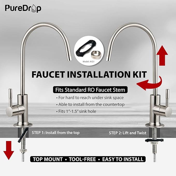 PureDrop RTW5U Reverse Osmosis Water Filter System with UV Filter, Ultraviolet TDS Reduction RO Water Filtration System, 6-Stage Under Sink Water Filter with Faucet Plus Extra 3 Filters, 50 GPD, White