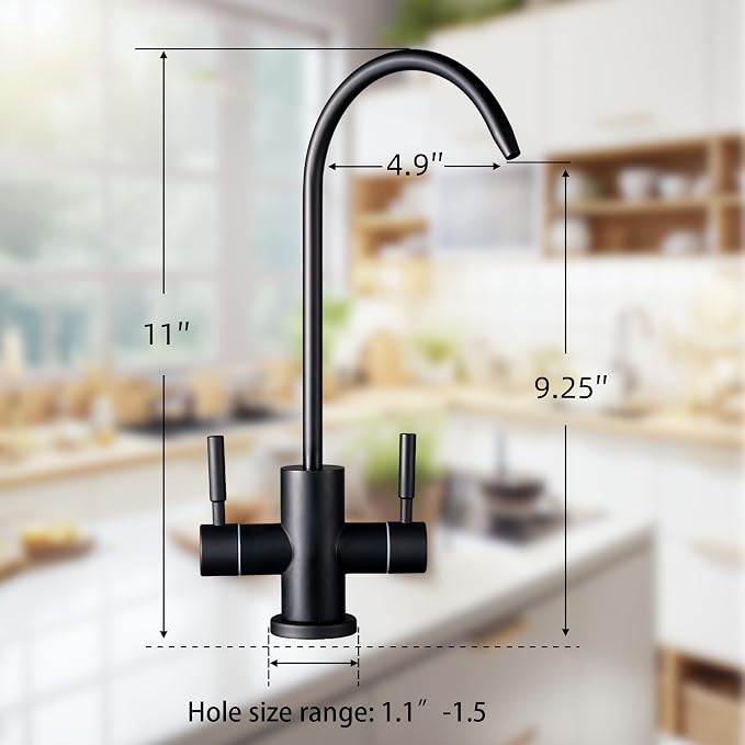 Two Way Drinking Faucet with Two Handles, Water Purifier RO Faucet, Stainless Steel Direct Drinking Kitchen tap for Filters, Sparkling, Cold Water (Matte Black)