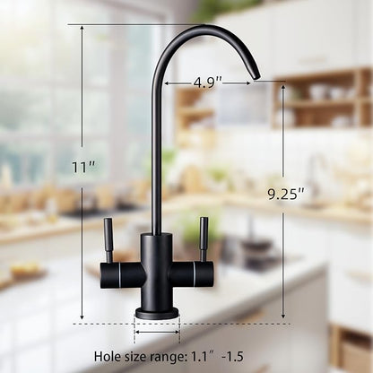 Two Way Drinking Faucet with Two Handles, Water Purifier RO Faucet, Stainless Steel Direct Drinking Kitchen tap for Filters, Sparkling, Cold Water (Matte Black)