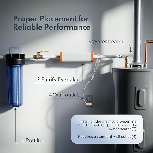 PIURIFY Over-Pipe Whole House Electronic Water Descaler System | Moderate to High Water Hardness | UP TO 15 GPG / 250 PPM | 168V High-Power | Salt-Free | Renter-Friendly | Zero Maintenance (Orange) | 3-MINUTE SETUP