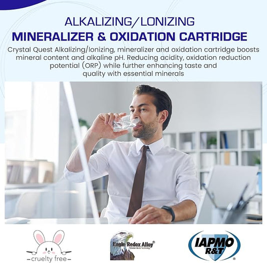 Crystal Quest Alkalizer, Ionizer, Mineralizer & Oxidation Cartridge – Boosts pH & Alkalinity, Reduces Acidity & ORP, Enhances Taste with Essential Minerals, Long-Lasting Performance 4-5/8” x 9-3/4”