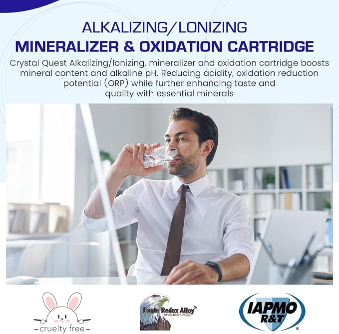Crystal Quest Alkalizer, Ionizer, Mineralizer & Oxidation Cartridge – Boosts pH & Alkalinity, Enhances Taste with Essential Minerals, Long-Lasting Performance, Easy Installation 4-5/8” x 20”