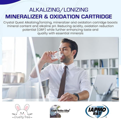 Crystal Quest Alkalizer, Ionizer, Mineralizer & Oxidation Cartridge – Boosts pH & Alkalinity, Enhances Taste with Essential Minerals, Long-Lasting Performance, Easy Installation 4-5/8” x 20”