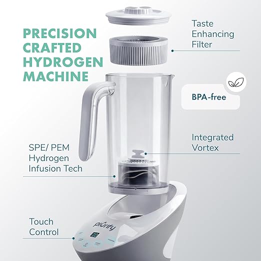 PIURIFY 3 in 1 Hydrogen Water Machine: Hydrogen Water Generator + Vortex Structured Water + Calcium Sulfite Filter | SPE/PEM Hydrogen Water Pitcher with Magnetic Water | BPA-Free Tritan | 50 OZ