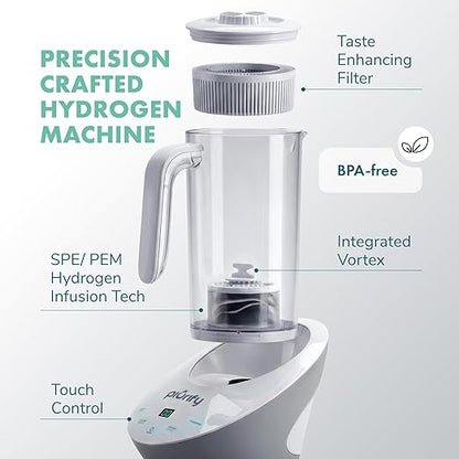 PIURIFY 3 in 1 Hydrogen Water Machine: Hydrogen Water Generator + Vortex Structured Water + Calcium Sulfite Filter | SPE/PEM Hydrogen Water Pitcher with Magnetic Water | BPA-Free Tritan | 50 OZ