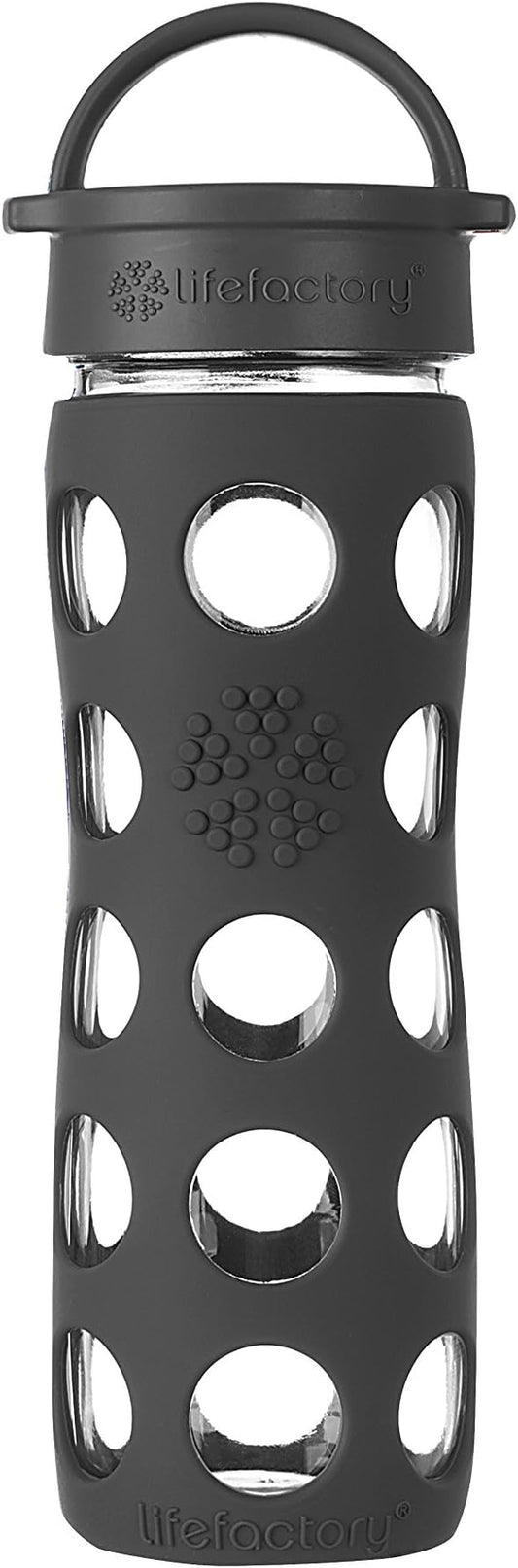 Lifefactory 16-Ounce BPA-Free Glass Water Bottle with Classic Cap and Protective Silicone Sleeve, Onyx