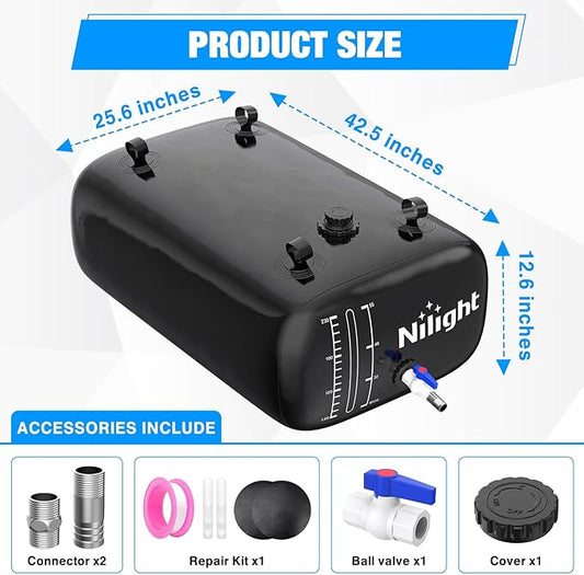 Nilight 63Gal/240L Water Storage Bladder RV Potable Water Bladder Tank Camping 1000D PVC Foldable Collapsible Water Storage Containers for Truck Bed Carrier Garden Irrigation Emergency Water Use Black