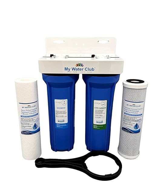 MyWaterClub 2-Stage (Dual Stage) Whole House Water Filtration System, 3/4" Inlet/Outlet, with an Extra Set of Replacement cartridges (Blue Housing Body)