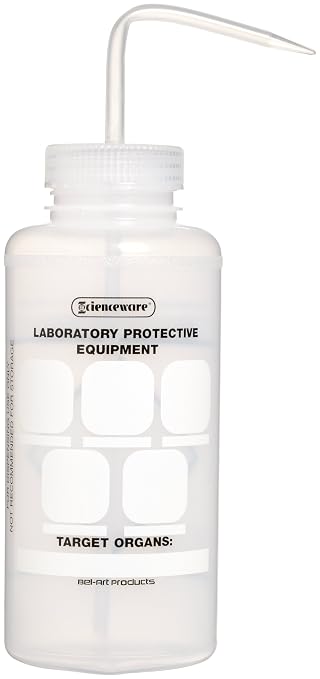 SP Bel-Art Safety-Labeled 2-Color LYOB Wide-Mouth Wash Bottles; 1000ml (32oz), Polyethylene w/Natural Polypropylene Cap (Pack of 6) (F11646-3832)