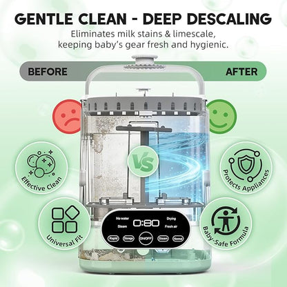 Descaling Tablets for Bottle Washer, 24 Count – Universal Fit Most Bottle Washer Models – Effective for Removing Milk & Limescale, Works with Washer, Warmer, Sterilizer & Formula Maker