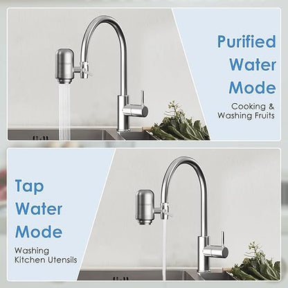 Vortopt Faucet Water Filter for Sink, Rapid Flow - 400 Gallons Faucet Mount Water Filtration System for Tap Water, NSF Certified Reduces Chlorine (Grey-T2-1 Filter)