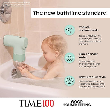 Canopy Baby Bath Tub Filter – Gentler Water Filtration for Delicate Skin | Reduces Chlorine & Irritants | BPA-Free Silicone Spout Cover | Easy Tool-Free Install | Activated Carbon Filtration