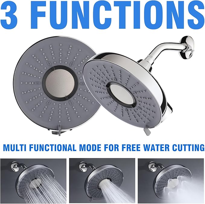 Filtered Shower Head, 8 Inch High Pressure Rainfall Showerhead and 15 Stage Shower Filter Combo for Hard Water, 360° Adjustable Swivel, 3 Spray Modes (Chrome)