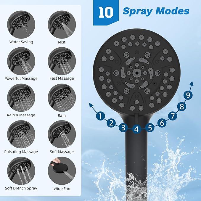 Hibbent cUPC Certified All Metal 12" Rainfall Showerhead Combo, High Pressure Shower Head with 10-Sprays Handheld, Innovative 4-way Diverter with Pause Mode, 71'' Shower Hose and Holder, Matte Black
