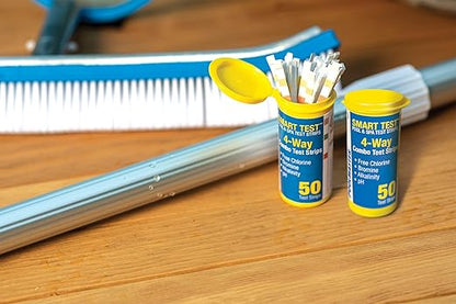 Poolmaster 4-Way Swimming Pool & Spa Test Strips, 100 Count Total, Easy-to-Read Results, Fast, Accurate Chlorine, Bromine, Alkalinity & pH Testing for Pools, Spas & Hot Tubs, Made in the USA