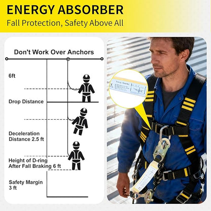 150FT Vertical Lifeline Assembly, Heavy Duty Fall Protection Safety Rope with Rope Grab, Steel Snap Hooks & Shock Absorber, Industrial Tower Climbing Safety Line Kit, ANSI CE