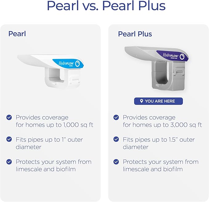 HydroFLOW Pearl Plus | Eco Friendly Alternative to Salt Water Softeners | Descaler for Large Homes & Commercial Appliances | Fits Pipes Up to 1.5" Outer Diameter