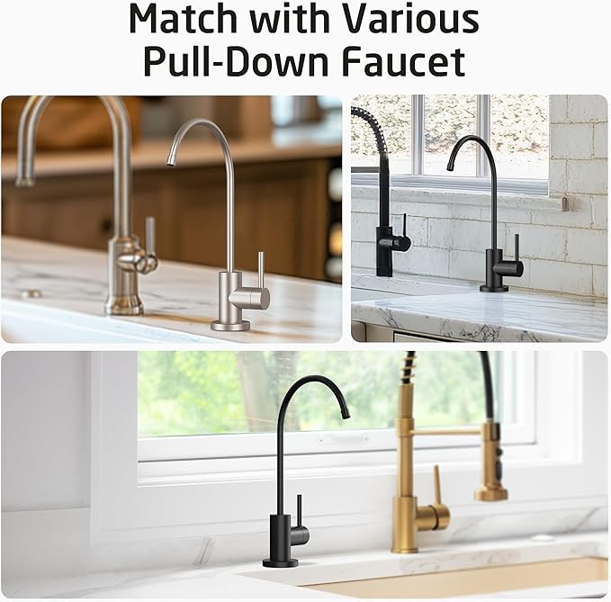 KES NSF Certified All Metal Drinking RO Water Faucet for Kitchen Sink, Lead-Free 18/8 Stainless Steel Reverse Osmosis Faucet, Water Filter Faucet for RO Water Filtration System, Non-Air Gap, Black