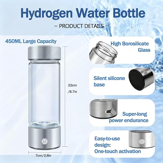 Hydrogen Water Bottle Generator, Up to 4000 PPB, with SPE/PEM Technology, for Home Office Travel Fitness Drinking, Portable USB Rechargeable High-Concentration Hydrogen Water Maker