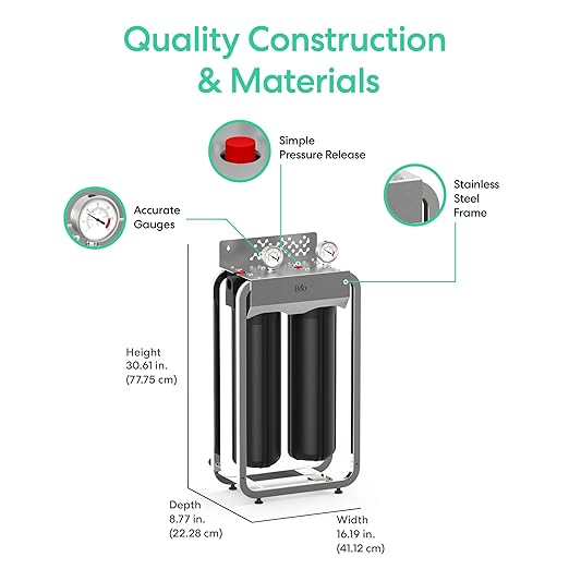 Brio Whole House Water Filter System for Heavy Metal Reduction w/Gauges | 2 Stage Fast-Flow Filtration (Sediment, GAC + KDF) 4.5" x 20" Filters | Improves Taste & Protects Home Appliances | 900 GPH