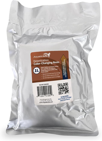AquaticLife Mixed Bed Deionization Color-Changing DI Resin Filter Cartridge Refill, 1 Liter