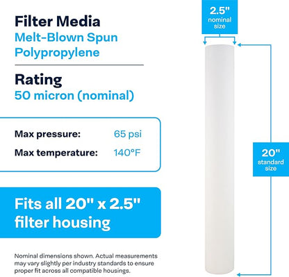 SpiroPure 20x2.5 50 Micron Sediment Water Filter SDC-25-2050 (20 Pack)