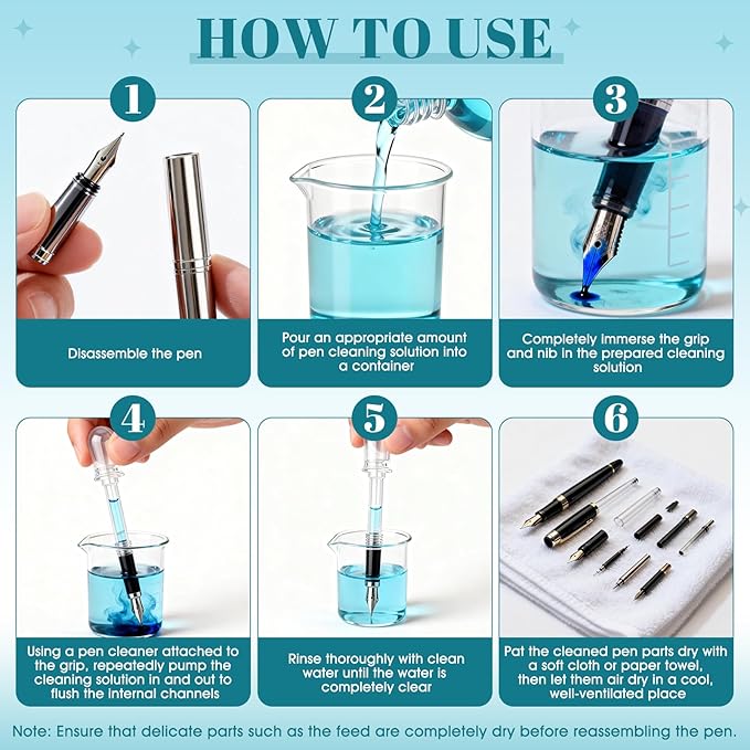 Fountain Pen Cleaning Kit, Fountain Cleaner with Pen Nibs Cleaner High-Efficiency Flushing Improve Cleaning Efficiency Prevent Clogging Extend The Life of Your Fountainpen, 6.67 oz