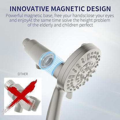 Handheld Shower Head with Filter, High Pressure 10-Spray-Mode Detachable Shower Head with 60-Inch Hose, Powerful Hand Held Shower Head for Low Water Pressure(Nickel)
