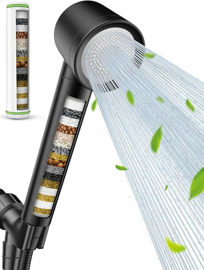 Ion Drops Filtered Shower Head with Handheld, High Pressure Shower Heads with 3 Spray, Showerhead with Filters Hand held for Hard Water, Remove Chlorine, Reduces Dry Itchy Skin (Black)