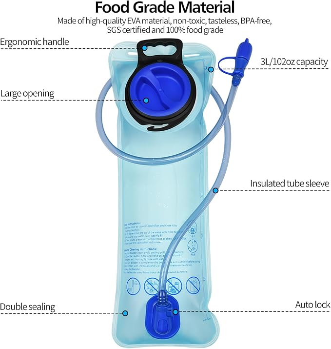 Mdvora 1.5L/2L/2.5L/3L Hydration Bladder, Large Opening Water Storage Bladder Bag, for Cycling Hiking Camping