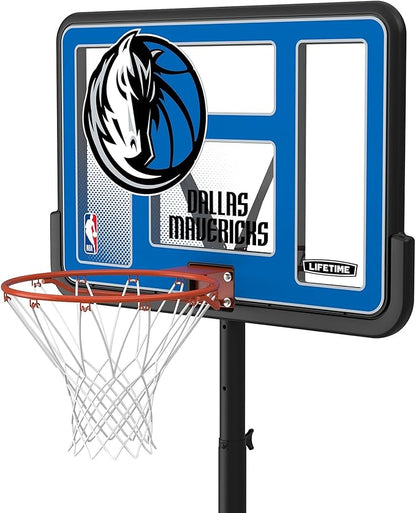 Lifetime NBA Dallas Mavericks Portable Basketball Hoop, Adjustable Height 7.5-10 Ft, 44 Inch Shatterproof Fusion Backboard, Base with Wheels