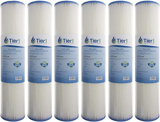 Tier1 30 Micron 20x4.5 Water Filter | Whole House Sediment Water Filter | Pleated Polyester Cartridge | Replacement for Pentek R30-20BB, 155430-43, SPC-45-2030 | High-Flow 4.5 x 20 Water Filter (6pk)