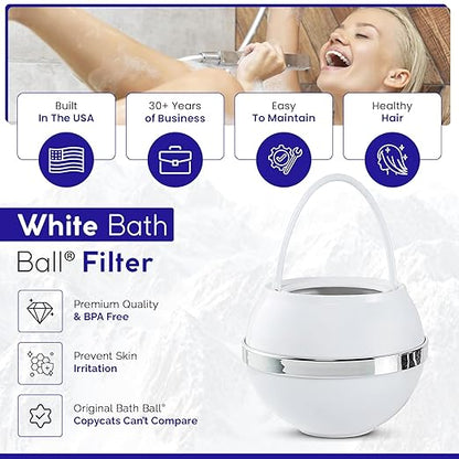 Crystal Quest Bath Ball Filter for Tub Faucet, Bathtub Water Filter, BPA-Free Bathtub Filter, Removes Chlorine, Lead & Impurities, Improves Skin, Hair & Nails, Long Lasting, Fits Most Tubs - White