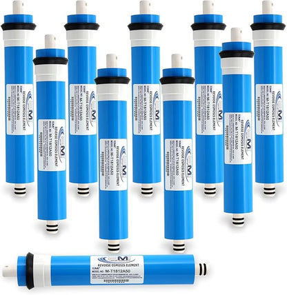 APPLIED MEMBRANES INC. 50 GPD Reverse Osmosis Membrane | RO Membrane Water Filter Replacement for Reverse Osmosis Water Filtration System | 1.8" x 12" Universal Compatibility, Pack of 10