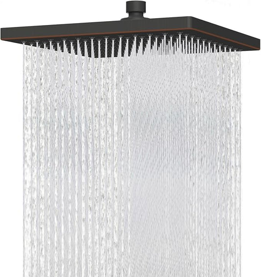 Hibbent cUCPC Certified Thickness Metal Rain Shower Head, 12'' High Pressure Shower Heads, Large Bathroom Shower Head with Adjustable Brass Ball Joint, Waterfall Full Body Coverage, Oil Rubbed Bronze