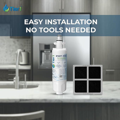 Tier1 RWF1052 ADQ36006101 Refrigerator Water & Air Filter Combo | Replacement for LG LT700P & Kenmore 9690 Fridge Filter - Up to 12 Months Supply | Easy Install | Odor Control | Clean Water (2-pk)