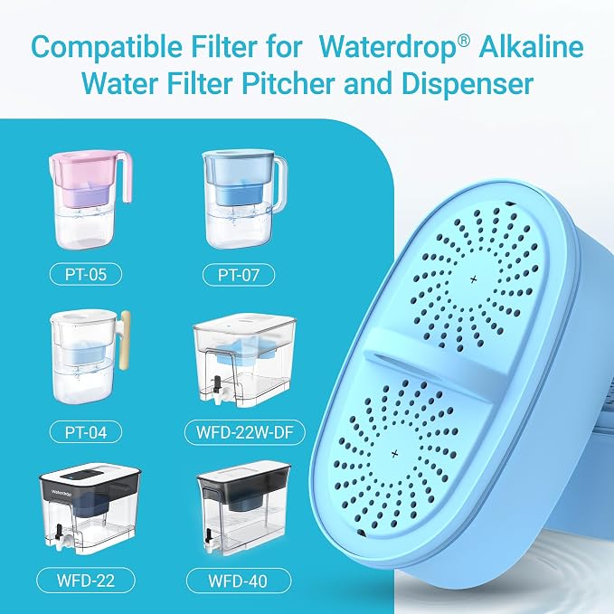 AQUA CREST PF-AL Alkaline Water Filter Replacement for Waterdrop® Pitchers | Replacement for Waterdrop® Pitcher and Dispenser & PF-AL Filter, Reduces PFOA/PFOS, Chlorine, Last Up to 100 Gallons, 1 Pack